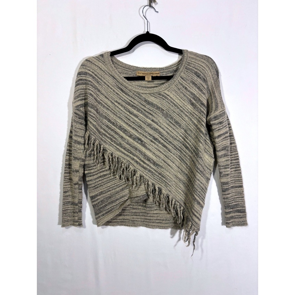 Western Boho Nine West Vintage America Jeans Fringe Sweater Womens XS Grey Strip